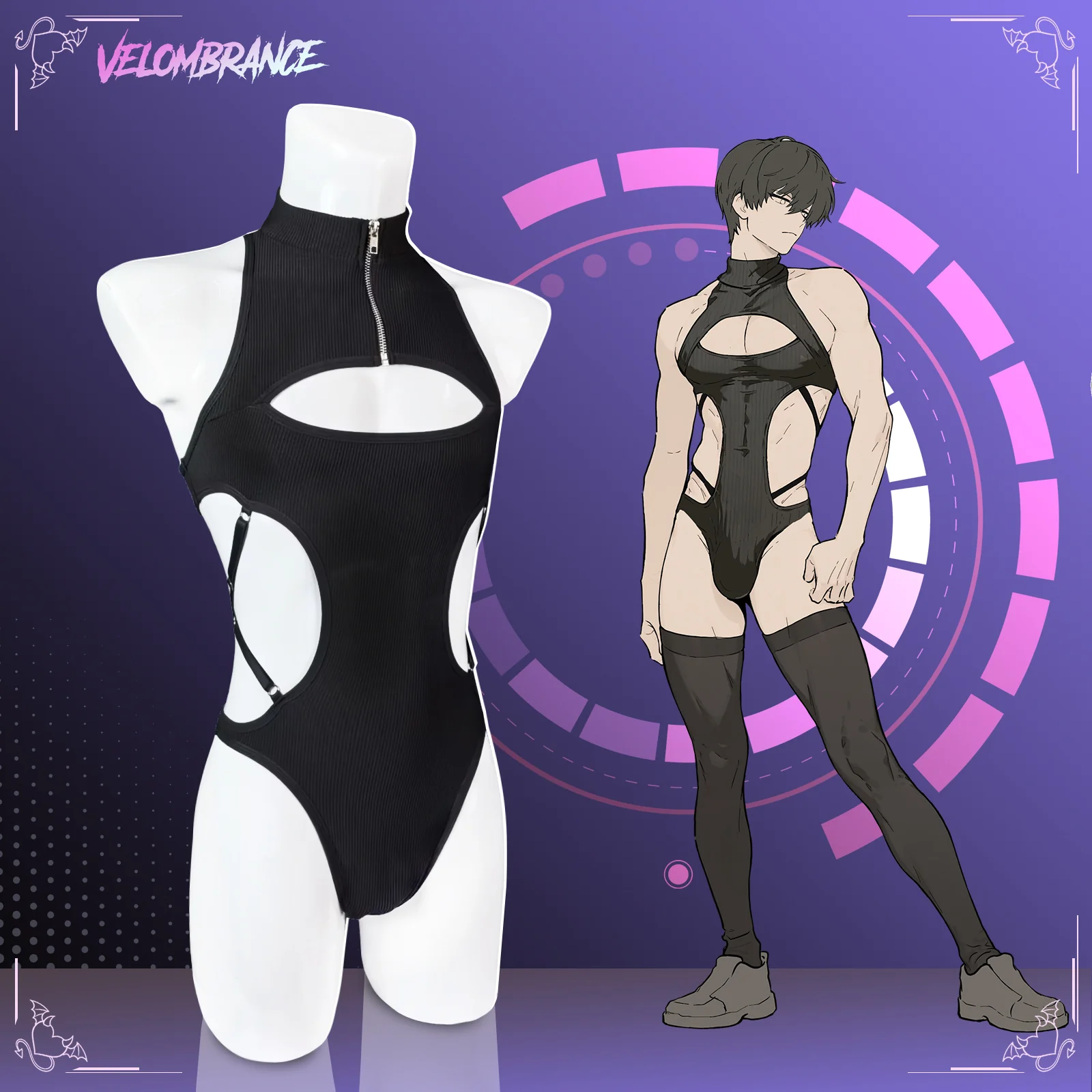 Pre-sale Femboy Hollow-out Bodysuit (2-Piece Set） AS58