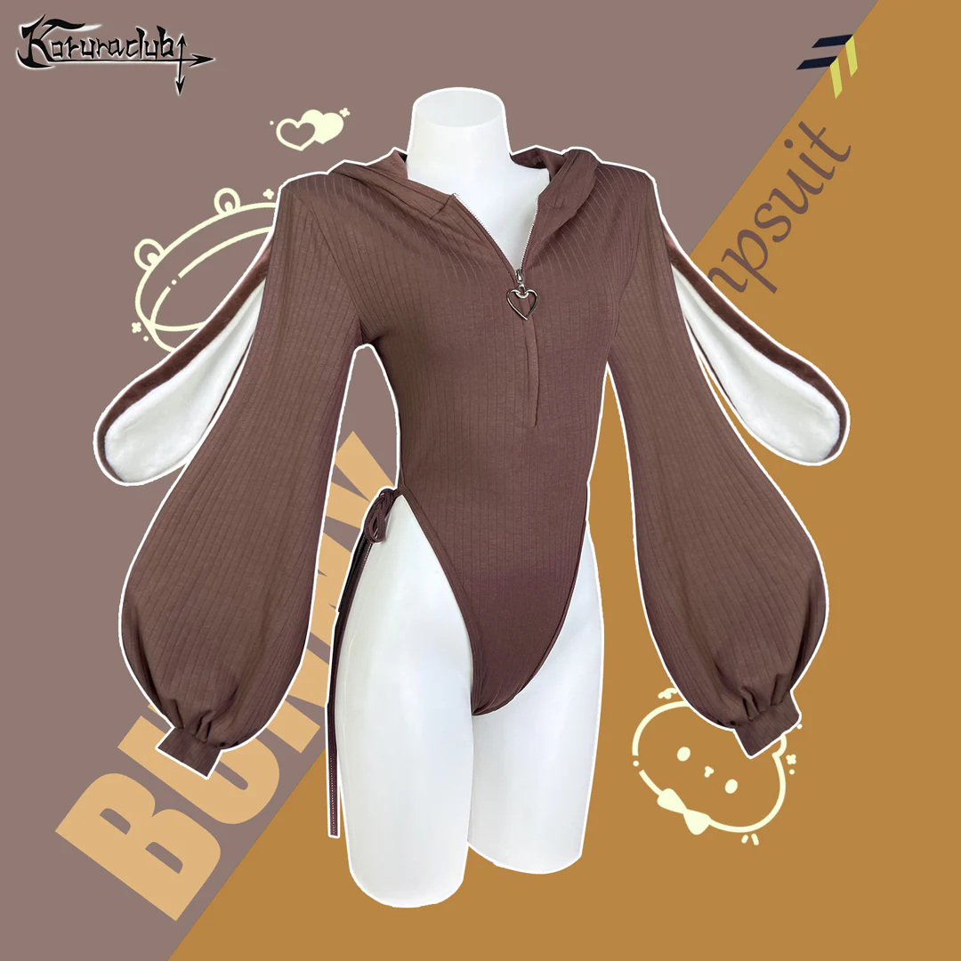Chic Grey Bunny Ear Hoodie Bodysuit KO64