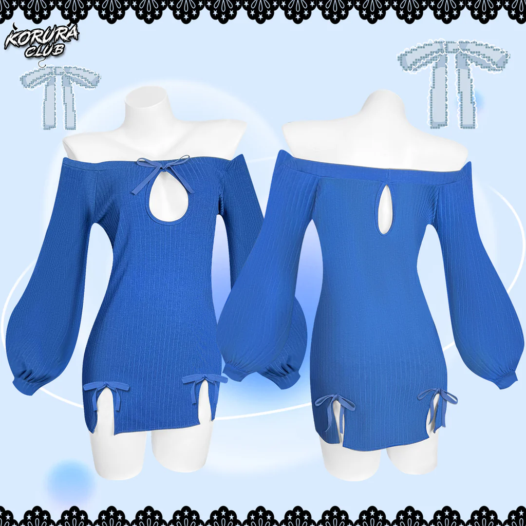 KORURACKUB-BUTTERFLY KNOT V-NECK DRESS SR06