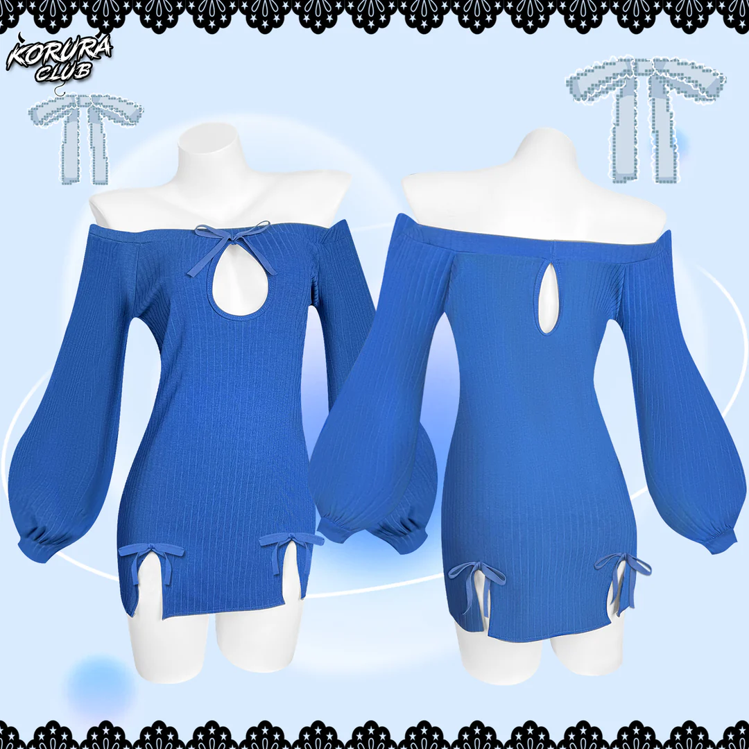 KORURACKUB-BUTTERFLY KNOT V-NECK DRESS SR06