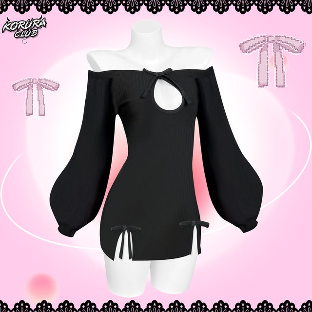 KORURACLUB-BUTTERFLY KNOT V-NECK DRESS SR06