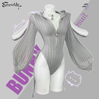 Chic Grey Bunny Ear Hoodie Bodysuit KO64
