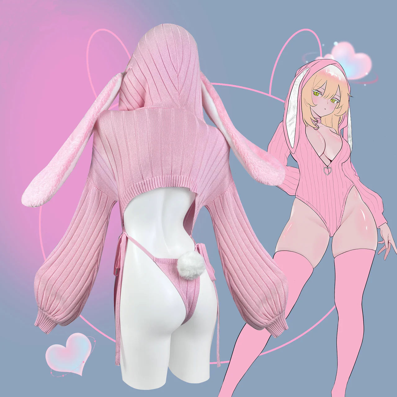 Chic Grey Bunny Ear Hoodie Bodysuit KO64