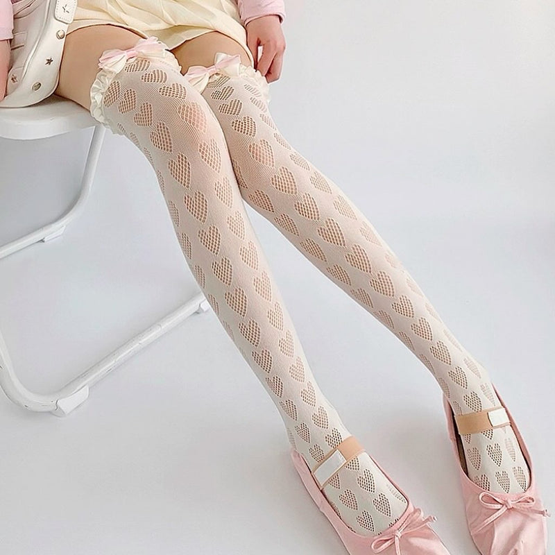 Heart Bow Knee Socks HA2544