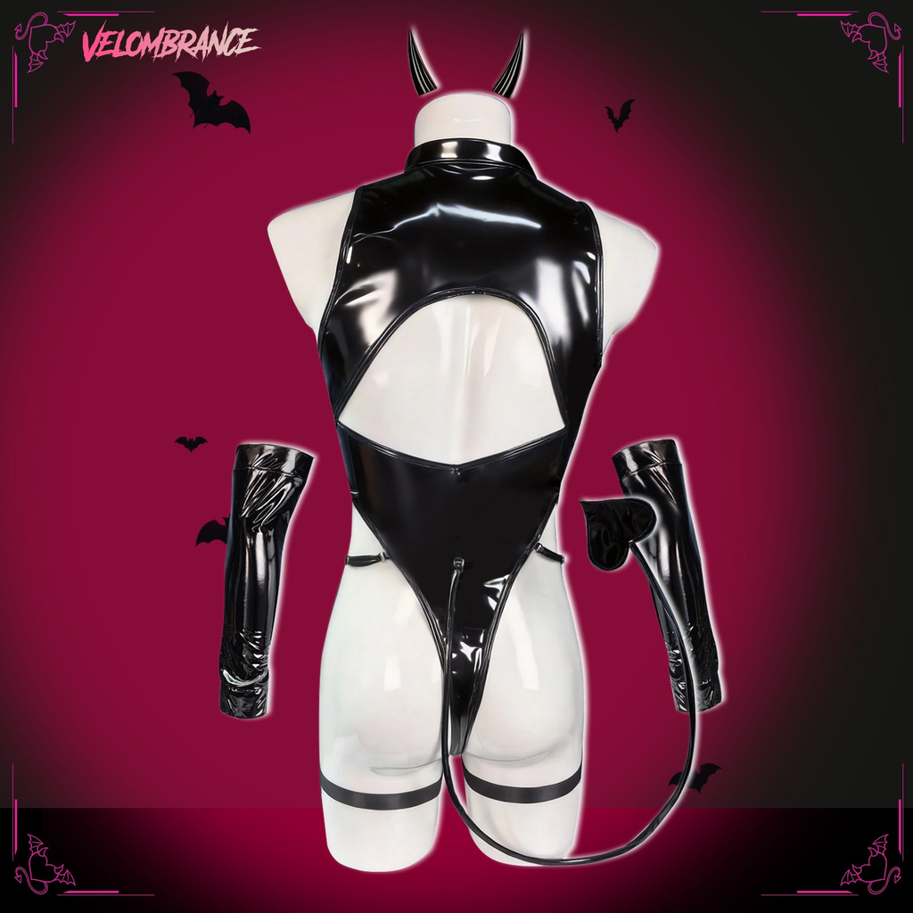 Pre-Order Devil Shiny Leather Strap Bodysuit （5-Piece Set）AS01