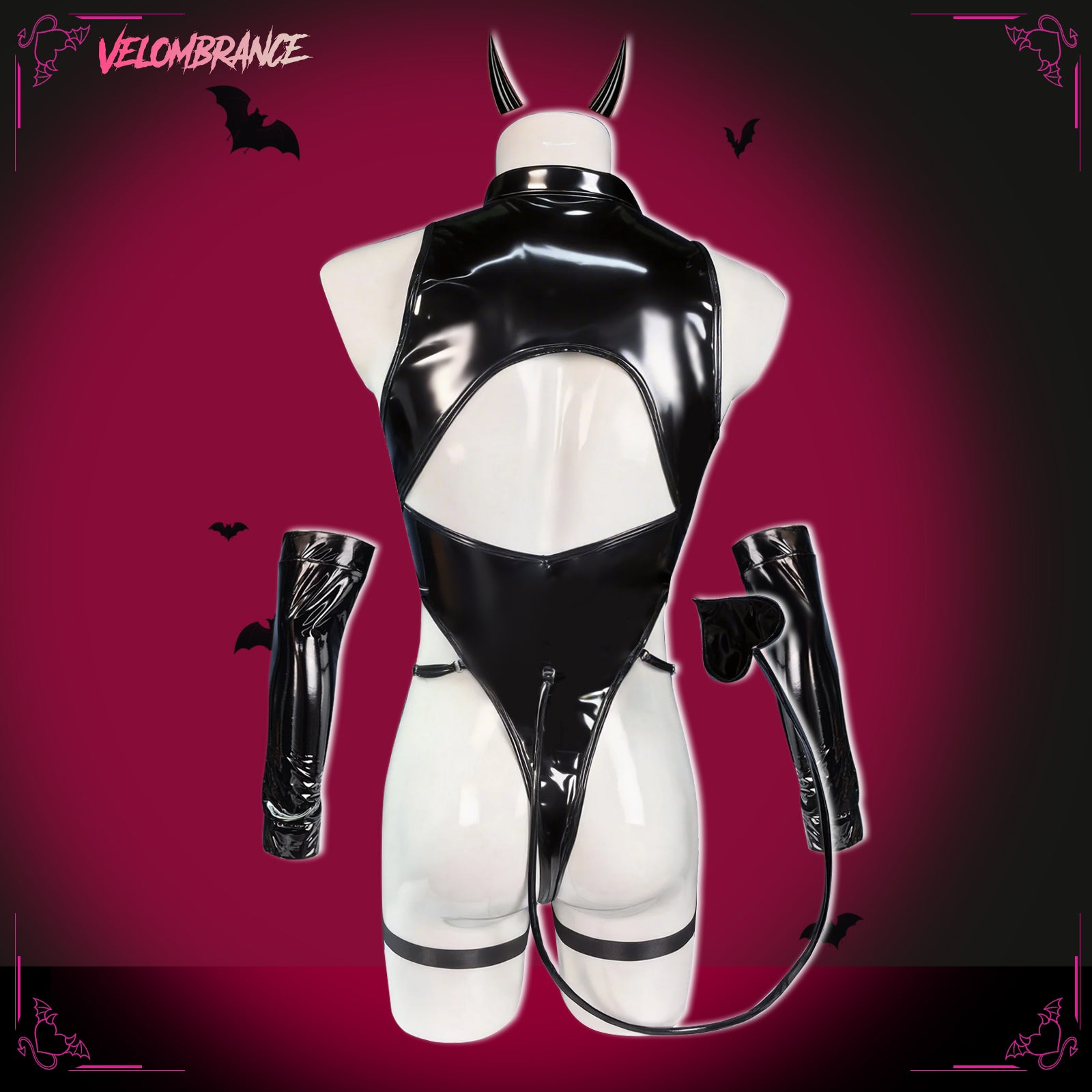 Pre-Order Devil Shiny Leather Strap Bodysuit （5-Piece Set）AS01