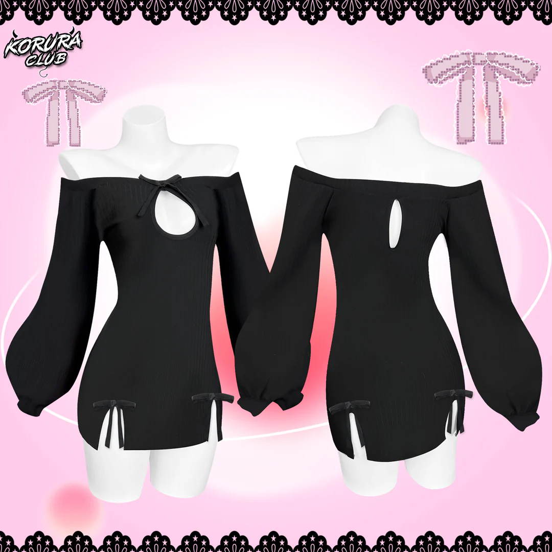 KORURACKUB-BUTTERFLY KNOT V-NECK DRESS SR06