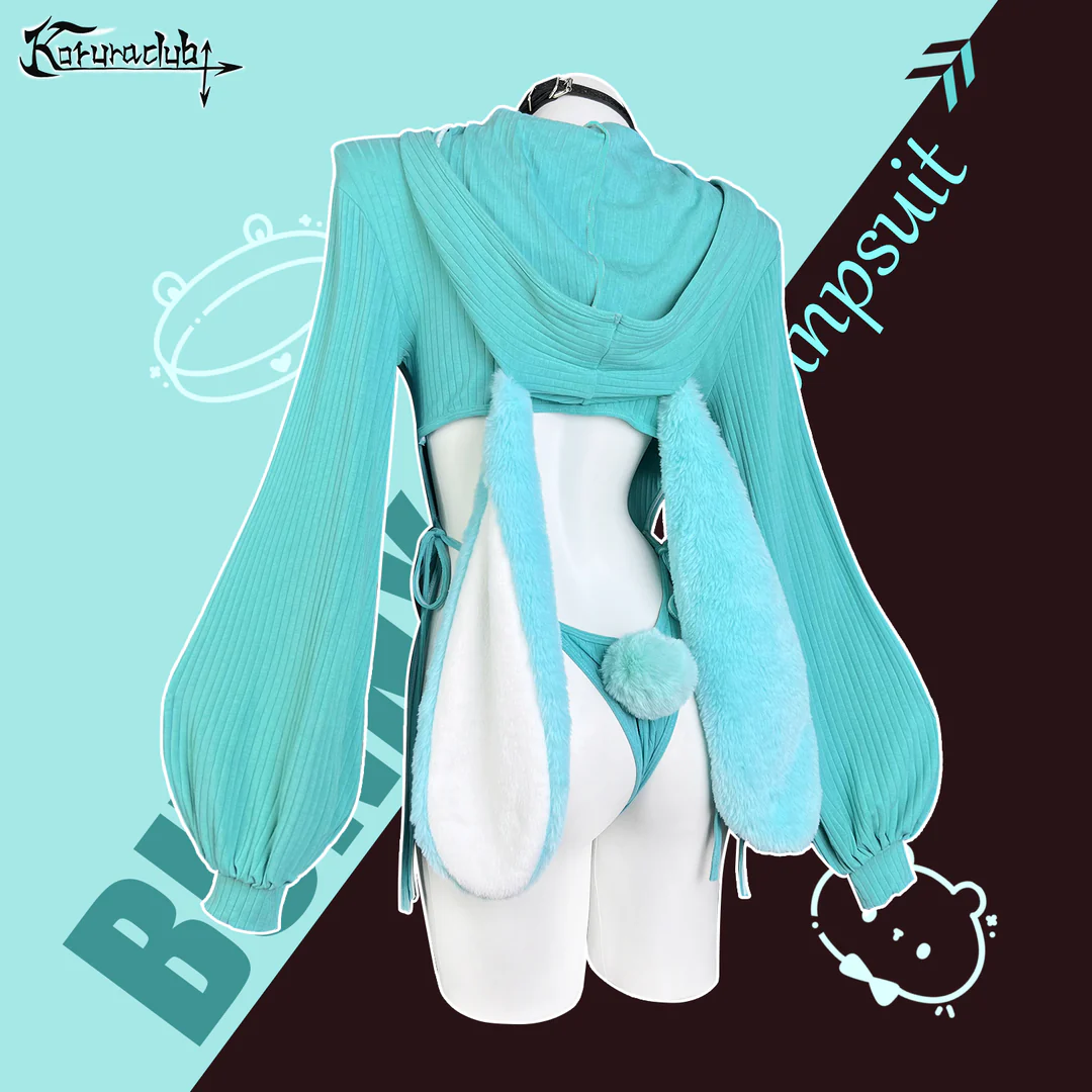 Chic Grey Bunny Ear Hoodie Bodysuit KO64