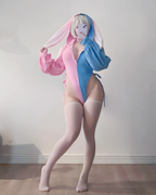 Chic Grey Bunny Ear Hoodie Bodysuit KO64