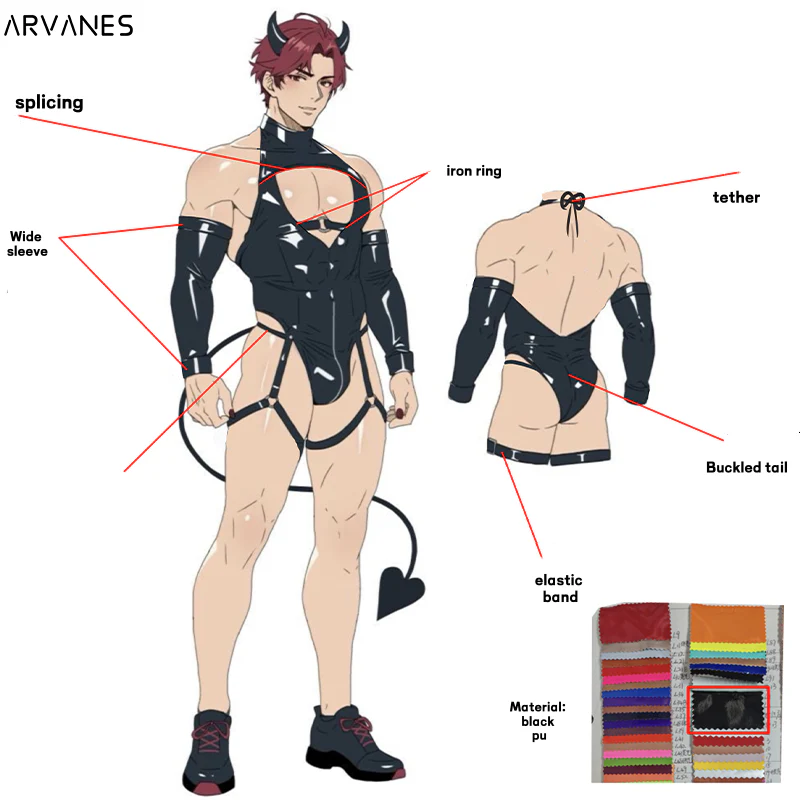 Pre-Order Devil Shiny Leather Strap Bodysuit （5-Piece Set）AS01