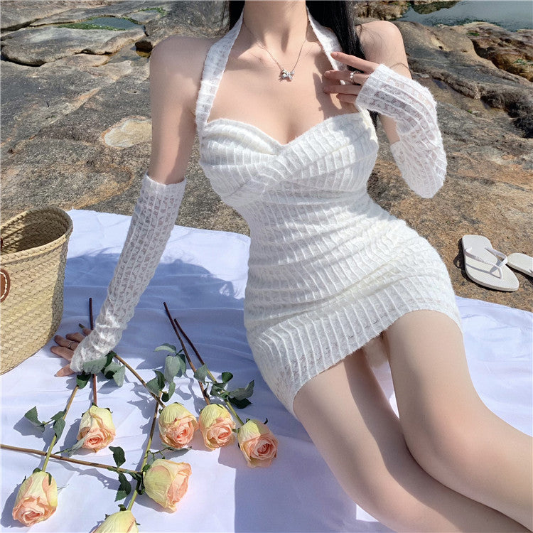 Lace halterneck dress + sleeves HA2254
