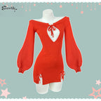 KORURACKUB-BUTTERFLY KNOT V-NECK DRESS SR06