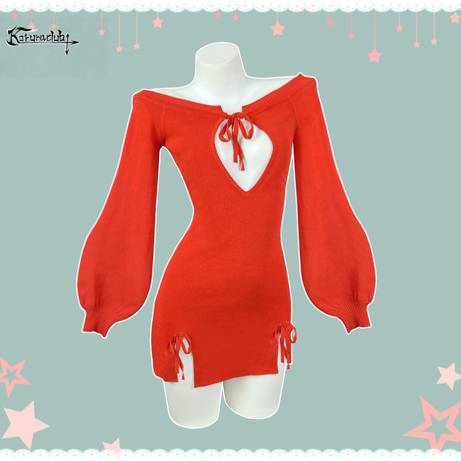 KORURACKUB-BUTTERFLY KNOT V-NECK DRESS SR06