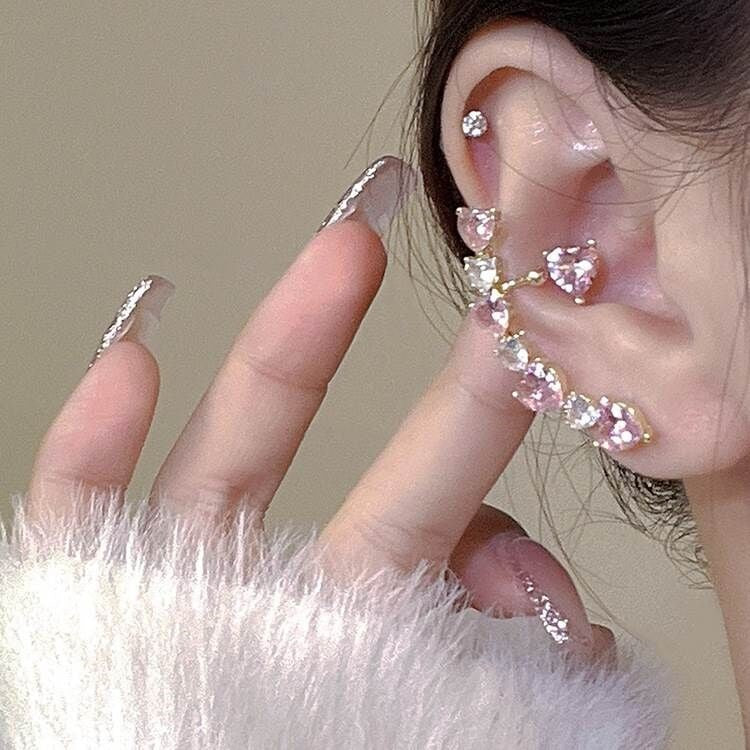 Sweet Pink Zircon Heart Stud Earrings   HA1541