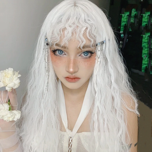White wool curly long curly hair  HA0571