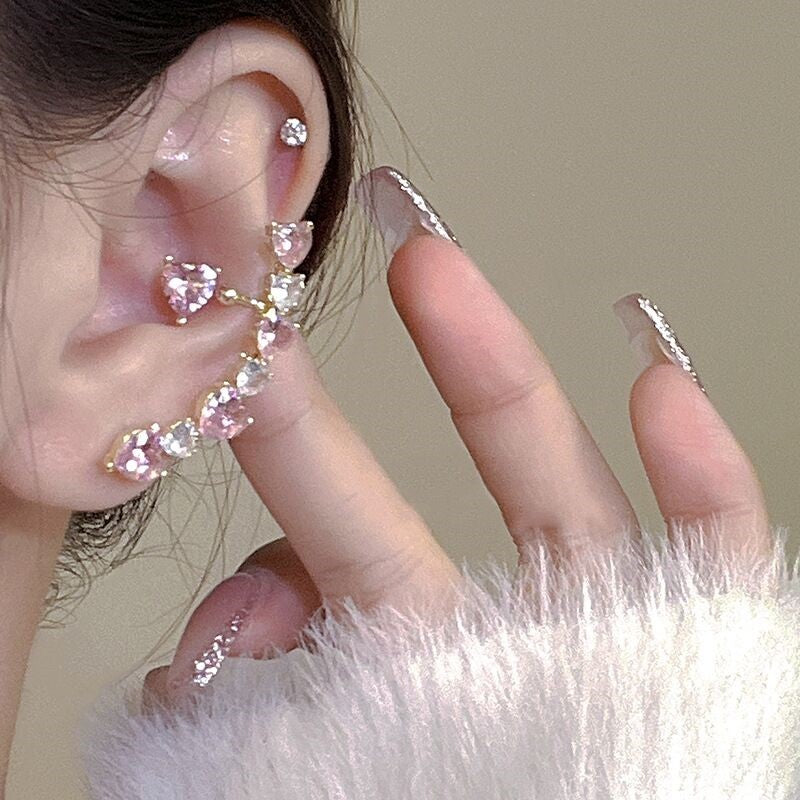 Sweet Pink Zircon Heart Stud Earrings   HA1541