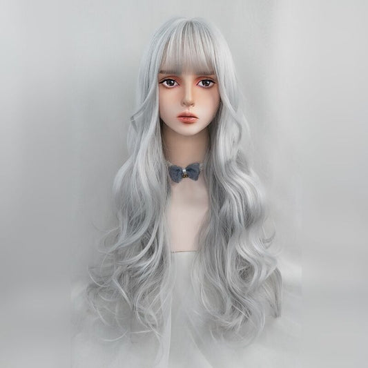 Grey long curly hair  HA0054