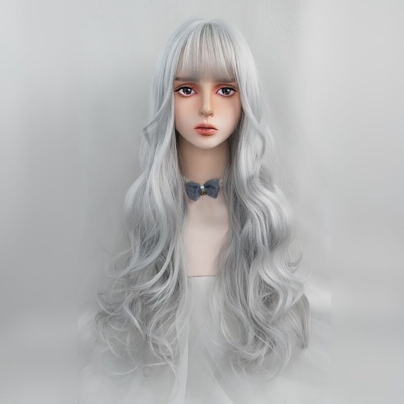 Grey long curly hair  HA0054