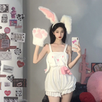 Plush bunny suspender Rompers   HA0680