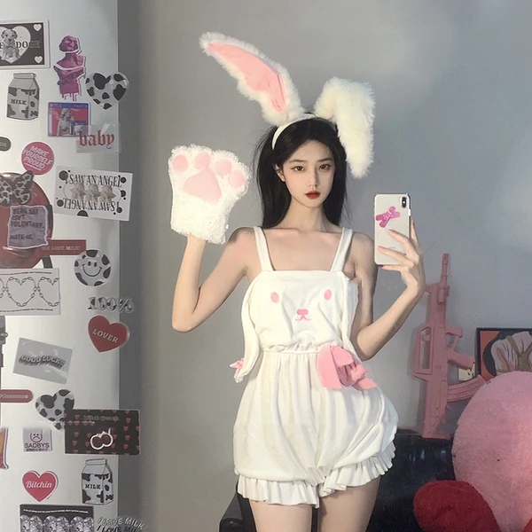 Plush bunny suspender Rompers   HA0680