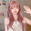 Pink Long Straight Slightly Curly Wig  HA0049