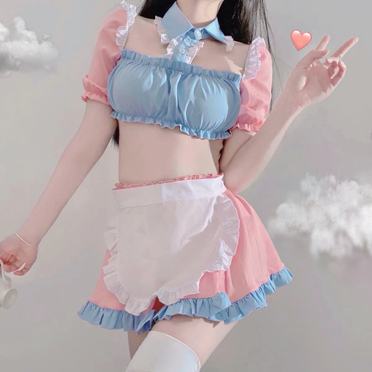 Super cute pink blue soft cute maid suit   HA0545