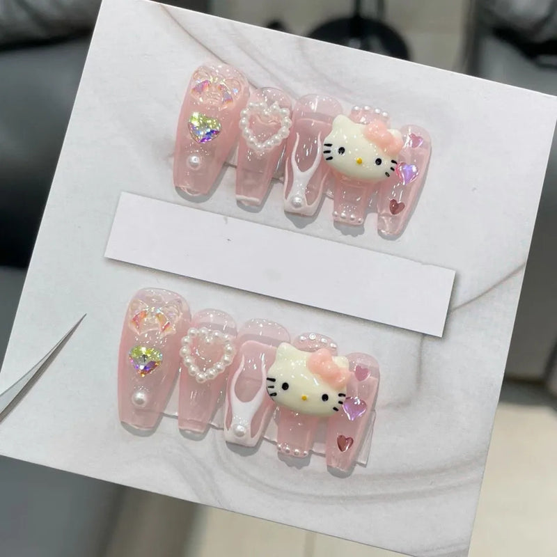 Girly Heart Pink Hello Kitty Nail Stickers   HA1166