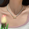 Sweater Chain Pearl Bow Necklace   HA1261