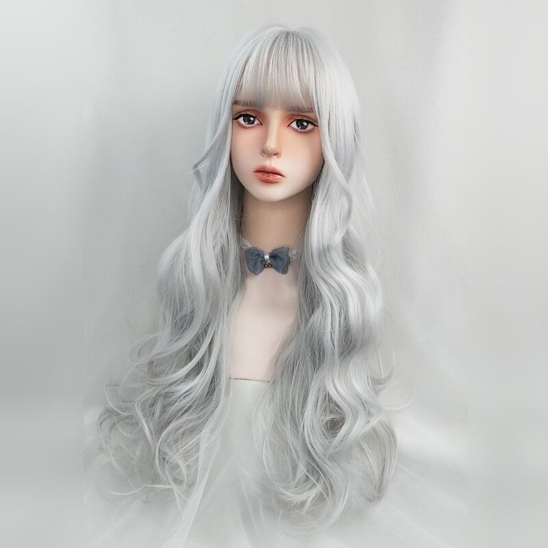 Grey long curly hair  HA0054