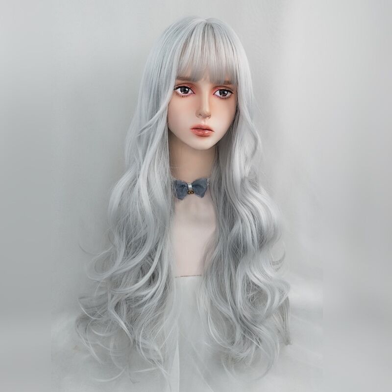 Grey long curly hair  HA0054