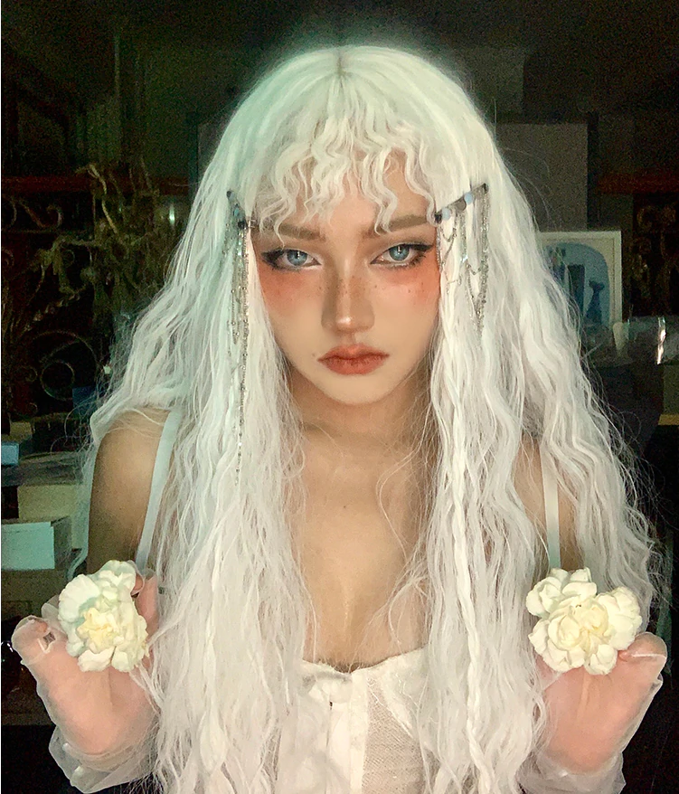 White wool curly long curly hair  HA0571