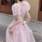 Pink bubble sleeve dress  HA1603