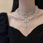 Heart Pearl Necklace Punk Cross   HA1563