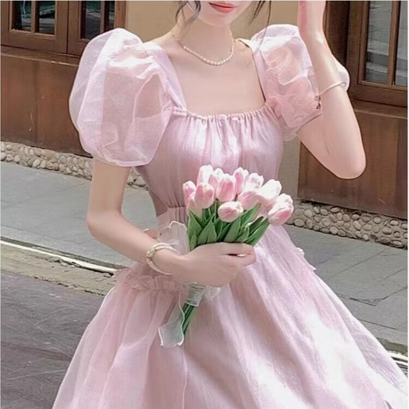 Pink bubble sleeve dress  HA1603