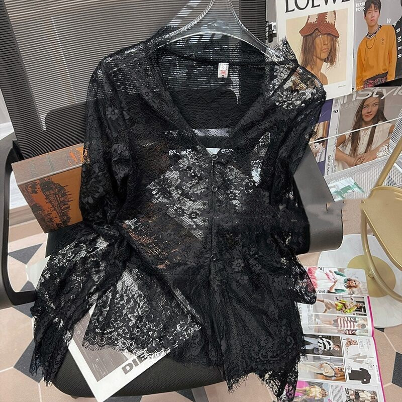 Hollow lace bottoming shirt top  HA1555