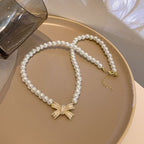 Sweater Chain Pearl Bow Necklace   HA1261