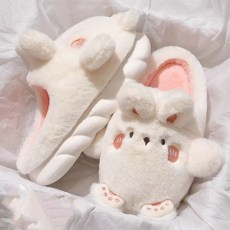 Cute Thick-soled Warm Fur Slippers   HA1348