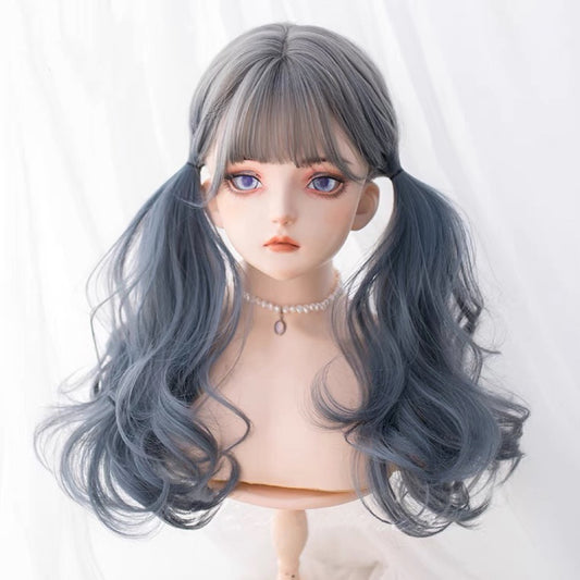 Gray-blue gradient long curly hair  HA0254