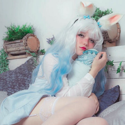 Milk blue cute long curly wig HA0354