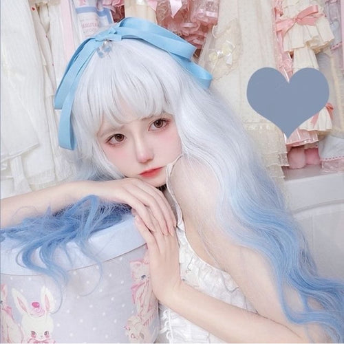 Milk blue cute long curly wig HA0354