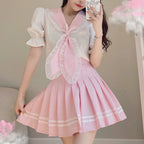 Sweet Shirt Top Pleated Skirt Set  HA0491