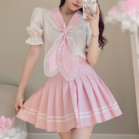 Sweet Shirt Top Pleated Skirt Set  HA0491