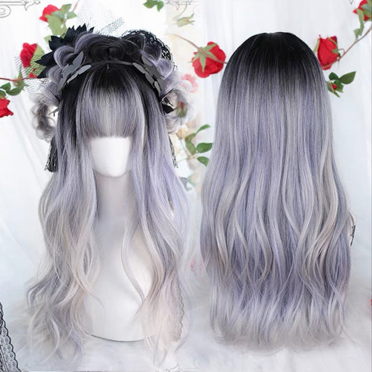 Gray dyed blue long curly hair  HA0478