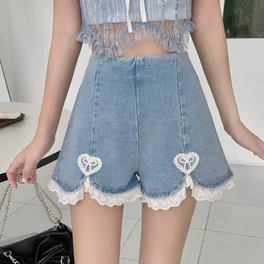 Lace denim shorts HA0481