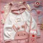 Pink and white bunny ears fleece sweater HA1214