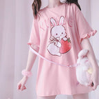 Cute Strawberry Rabbit Lace T-Shirt   HA0547