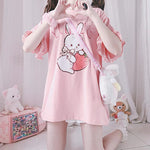 Cute Strawberry Rabbit Lace T-Shirt   HA0547