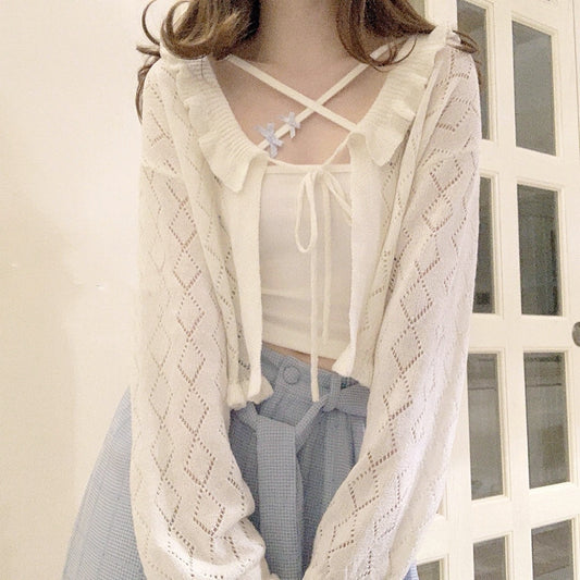 Versatile Cream Knit Cardigan   HA0558