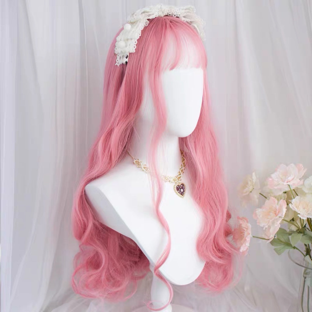 Pink wig with big waves and long curly hair HA0079