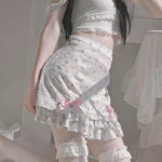 Sweet Ruffled Bow Floral Skirt  HA0622